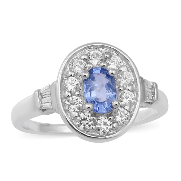 Ceylon Sapphire and Natural Cambodian Zircon Ring in Rhodium Overlay Sterling Silver 1.38 Ct.