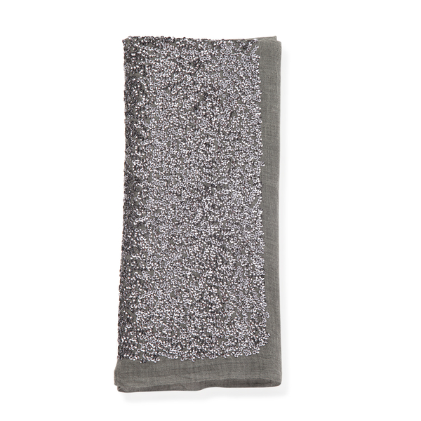 Grey Colour Jacquard Hand Stiched Sequin Border Shawl (Size 200x75 Cm)