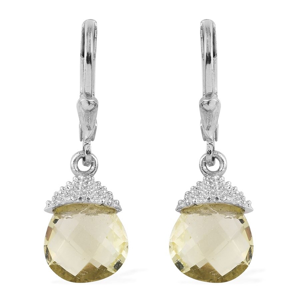 Natural Ouro Verde Quartz (Pear) Lever Back Earrings in Platinum Overlay Sterling Silver 4.500 Ct.