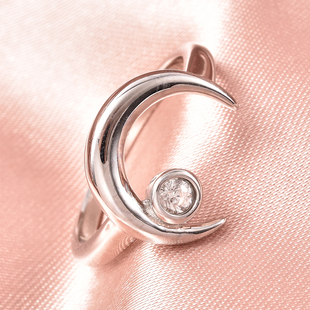 LucyQ Crescent Collection - Natural Cambodian Zircon Crescent Moon Ring in Rhodium Overlay Sterling Silver