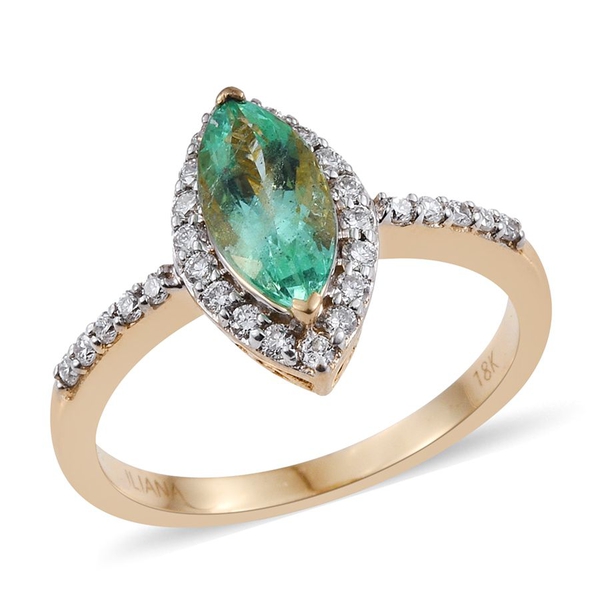 ILIANA 18K Y Gold AAA Boyaca Colombian Emerald (Mrq 0.95 Ct), Diamond (SI-G-H) Ring 1.250 Ct.