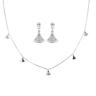 2 Piece Set - Simulated Diamond Station Necklace (Size 14 With 2 Inch Extender ) and Earrings ( With