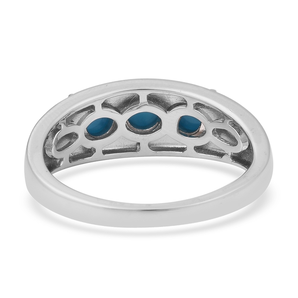 Arizona Sleeping Beauty Turquoise (Rnd) Trilogy Ring in Rhodium Overlay Sterling Silver 1.50 Ct.