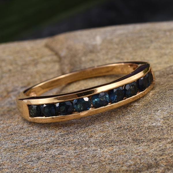 Rare Monte Belo Indicolite (Rnd) Half Eternity Band Ring in 14K Gold Overlay Sterling Silver 1.000 Ct.