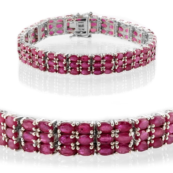 AAA African Ruby (Ovl) Bracelet in Platinum Overlay Sterling Silver (Size 8) 37.000 Ct.