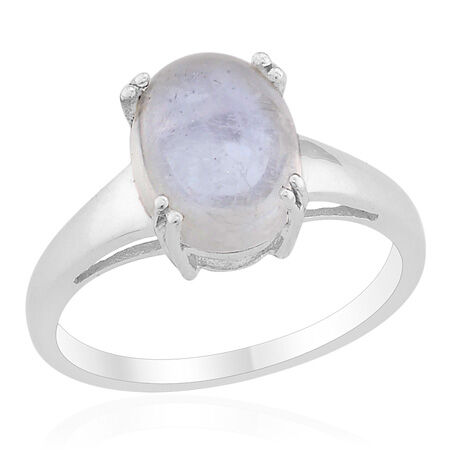 Platinum Overlay Sterling Silver Sri Lankan Rainbow Moonstone Ring   2.000  Ct.