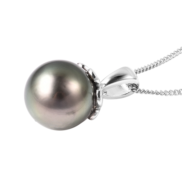 Galatea Pearl- Tahitian Momento Talking Pearl  Pendant With Chain (Size 18) in Rhodium Overlay Sterling Silver