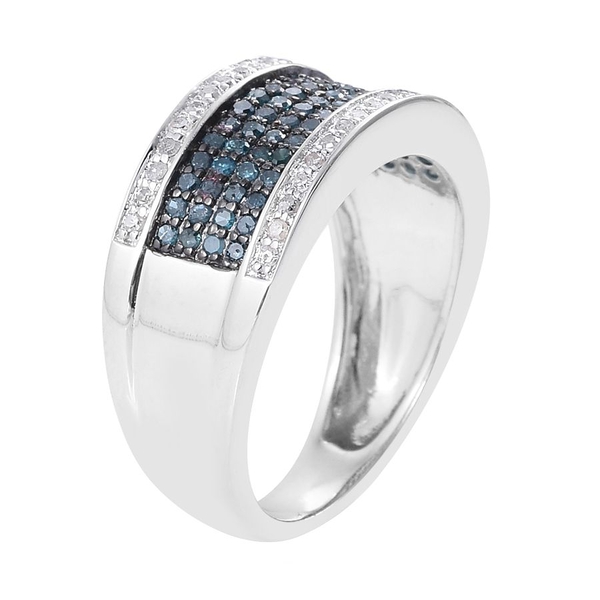 Blue Diamond (Rnd), White Diamond Ring in Platinum Overlay Sterling Silver 0.700 Ct.