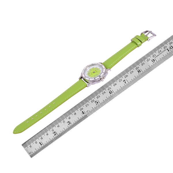 STRADA Japanese Movement Green and White Dial Water Resistant Watch in Silver Tone with Stainless Steel Back and Green Strap
