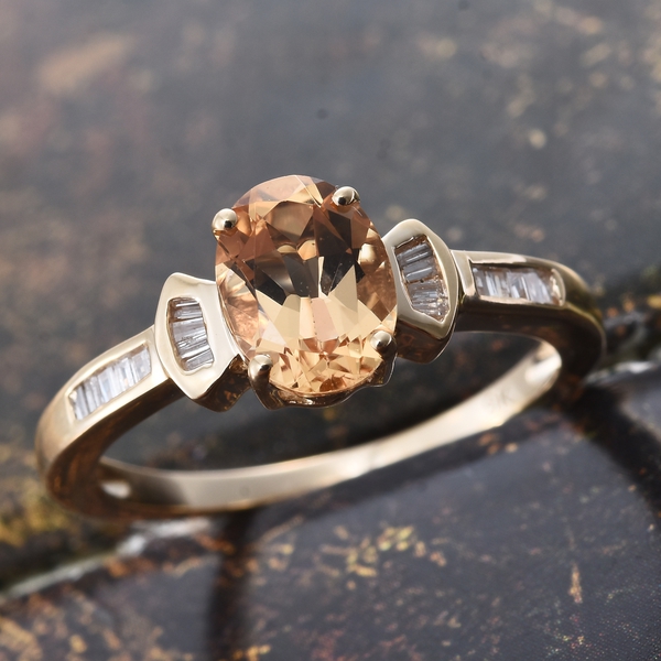 Limtied Edition- 9K Yellow Gold AAA Imperial Topaz (Ovl 1.38 Ct), Diamond Ring 1.500 Ct.