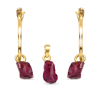 2 Piece Set - Rhodolite Garnet Pendant and Detachable Hoop Earrings with Clasp in 14K Gold Overlay S