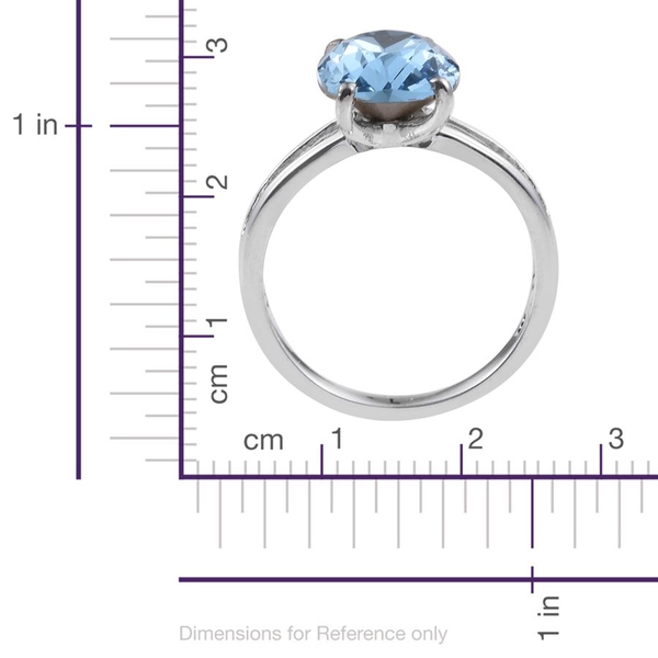 - Aquamarine Colour Crystal (Cush) Solitaire Ring in Platinum Overlay Sterling Silver