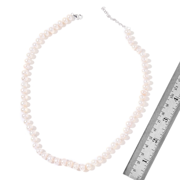 9K White Gold AAA Freshwater White Pearl (8-9 mm) Necklace (Size 18 with 2 inch Extender)