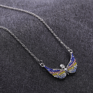 Multi Colour Austrian Crystal Angel Wings Necklace (Size 20) in Stainless Steel