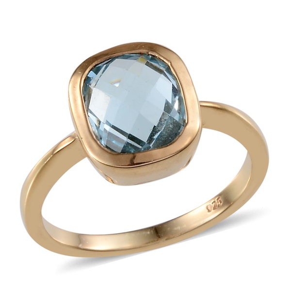Sky Blue Topaz (Cush) Solitaire Ring in 14K Gold Overlay Sterling Silver 4.250 Ct.