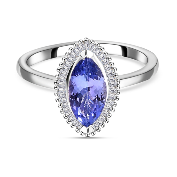 One Time Deal Premium Tanzanite and Diamond Ring in Platinum Overlay Sterling Silver