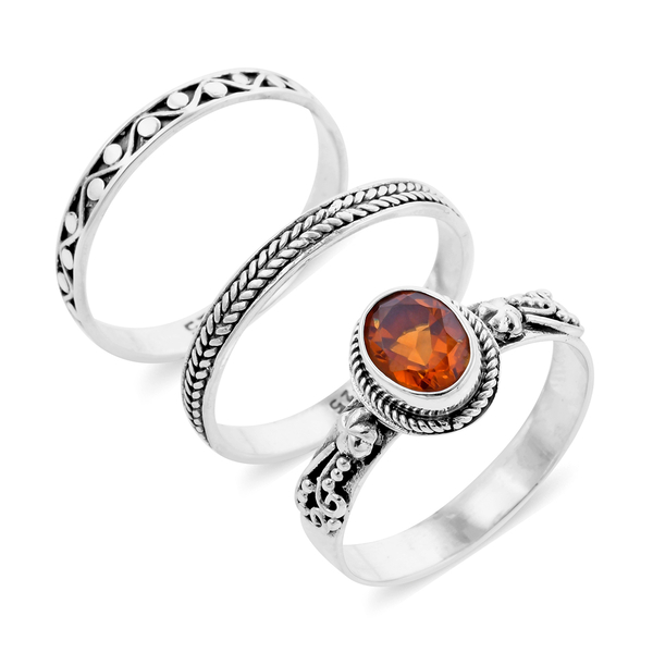 Royal Bali Collection - Set of 3 Madeira Citrine Ring in Sterling Silver 1.19 Ct, Silver wt 6.81 Gms