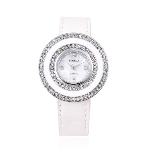 Time Piece Pick Of the Show Deal - STRADA Japanese Movement Mother of Pearl Watch With  Interchangeable Bezels - White Strap