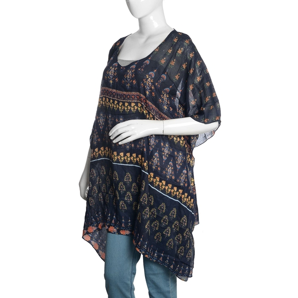 Navy, Yellow and Multi Colour Floral Printed Kaftan (Free Size)