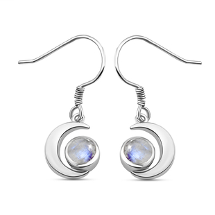 Rainbow Moonstone Dangling Earrings (with Hook) in Platinum Overlay Sterling Silver 2.12 Ct.