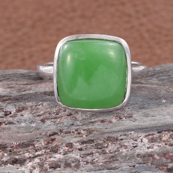 Green Jade (Cush) Solitaire Ring in Platinum Overlay Sterling Silver 9.750 Ct.