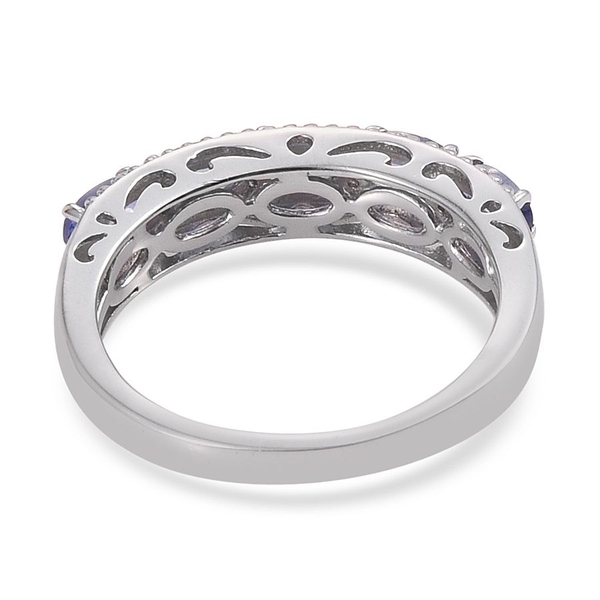 Tanzanite (Ovl) 5 Stone Ring in Platinum Overlay Sterling Silver 1.150 Ct.