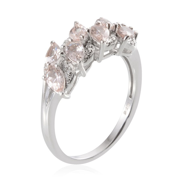 Marropino Morganite (Pear), Diamond Ring in Platinum Overlay Sterling Silver 1.520 Ct.