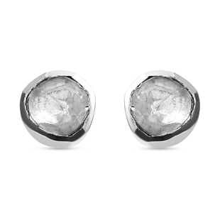 Polki Diamond Stud Earrings (with Push Back) in Platinum Overlay Sterling Silver