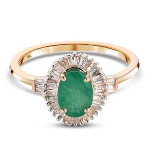 9K Yellow Gold Premium Kagem Zambian Emerald and Diamond Ring