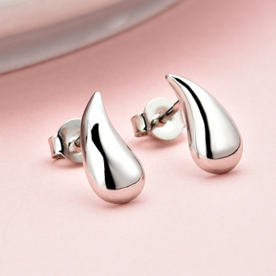 LUCYQ Texture Drop Collection - Polish Texture Rhodium Overlay Sterling Silver Stud Earrings with Push Back
