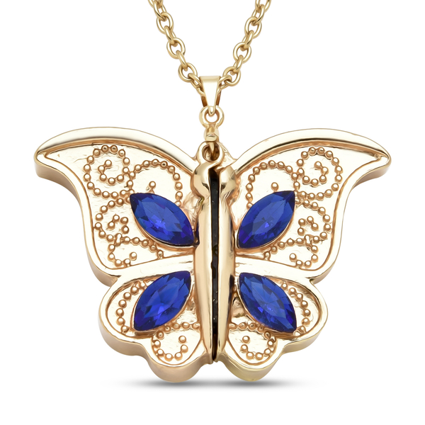 Lapis Lazuli and Blue Austrian Crystal Butterfly Pendant with Chain (Size 24 With 2 Inch Extender) i