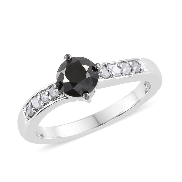 Black Diamond (Rnd), White Diamond Ring in Platinum Overlay Sterling Silver Ring 0.750 Ct.