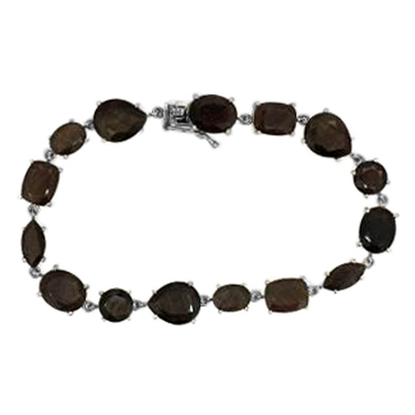 Chocolate Sapphire (Pear) Bracelet in Rhodium Plated Sterling Silver (Size 7.5) 45.000 Ct.
