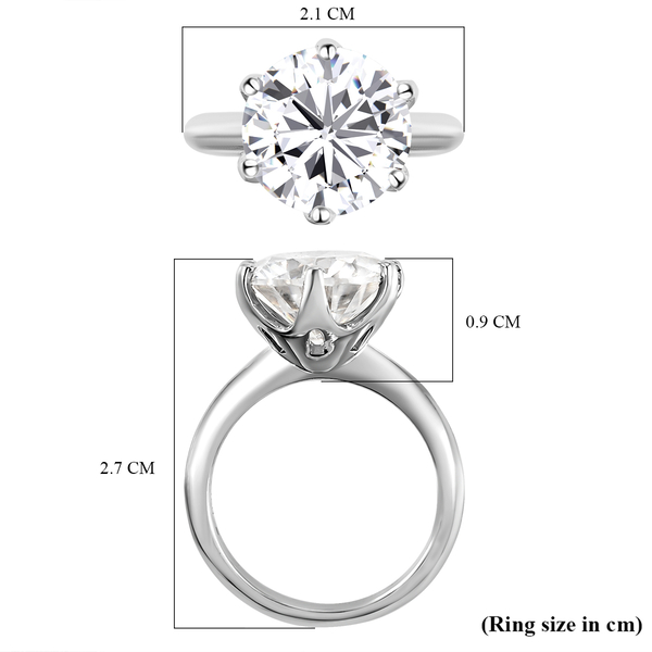 Moissanite Solitaire Ring in Platinum Overlay Sterling Silver 4.92 Ct.