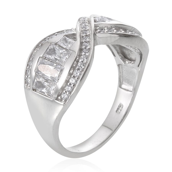 Lustro Stella - Platinum Overlay Sterling Silver (Bgt) Ring Made with Finest CZ, Silver wt 5.59 Gms.