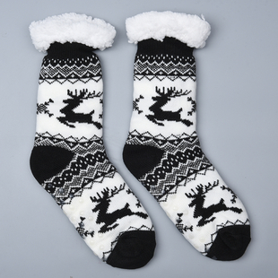 Jojoba Infused Elk Sherpa Lined Cabin Socks with Faux Fur- Black
