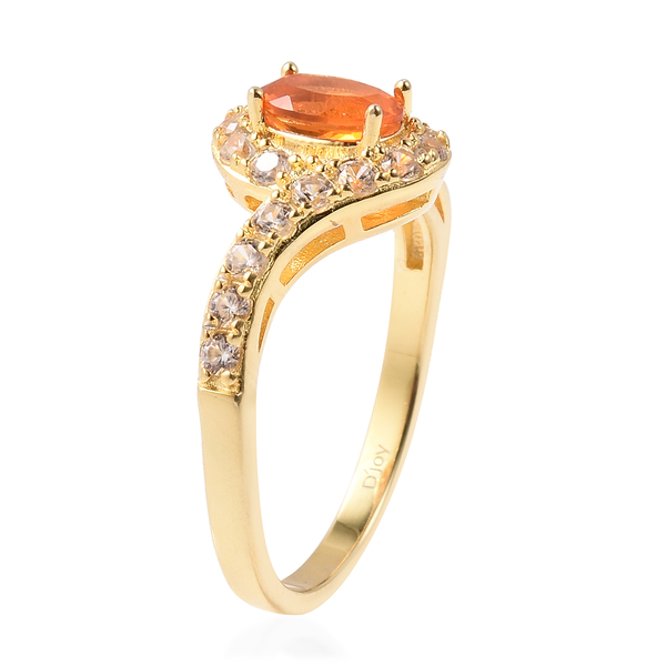 Jalisco Fire Opal and Natural Cambodian Zircon Bypass Ring in Yellow Gold Overlay Sterling Silver 1.75 Ct.