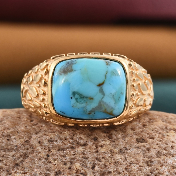 Arizona Matrix Turquoise (Cush) Solitaire Ring in 14K Gold Overlay Sterling Silver 4.500 Ct. Silver wt 5.80 Gms.