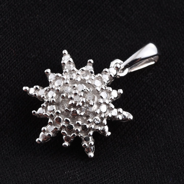 Diamond (Rnd) Starburst Pendant in Platinum Overlay Sterling Silver