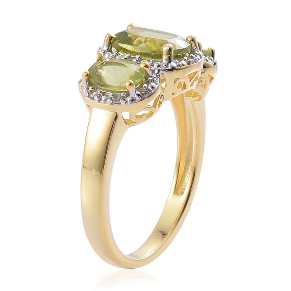 AA Hebei Peridot (Cush 1.33 Ct), White Topaz Ring in Yellow Gold Overlay Sterling Silver 2.310 Ct.