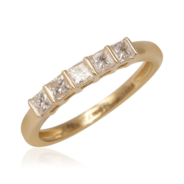 ILIANA 18K Y Gold IGI Certified Diamond (Sqr) (SI/ G-H) 5 Stone Ring 0.500 Ct.