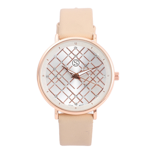 STRADA Japanese Movement Crystal Studded Water Resistant Watch with Apricot Colour Strap