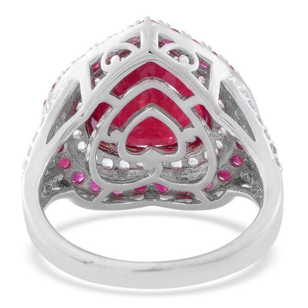 Red Carpet Collection- African Ruby (Hrt 10.50 Ct), Ruby and White Topaz Heart Ring in Rhodium Plated Sterling Silver 12.750 Ct.