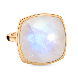 Rainbow Moonstone Solitaire Ring in 18K Vermeil Yellow Gold Plated Sterling Silver 20.32 Ct.