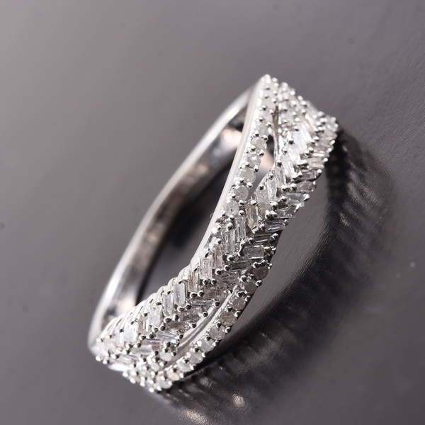 GP Diamond (Rnd), Kanchanaburi Blue Sapphire Ring in Platinum Overlay Sterling Silver 0.535 Ct.