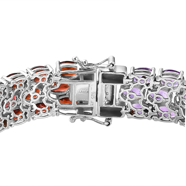 Amethyst and Multi Gemstones Cluster Bracelet (Size - 7.5) in Platinum Overlay Sterling Silver 38.78 Ct, Silver Wt. 25.16 Gms