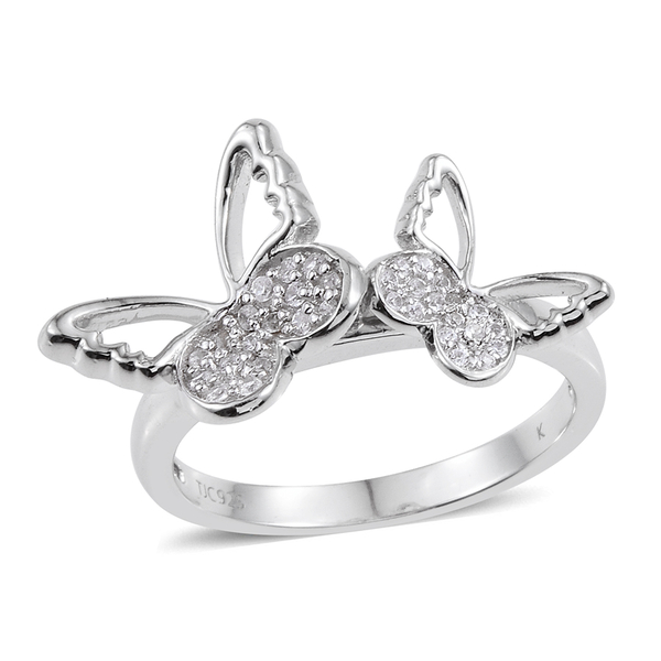 Kimberley Butterfly Collection Natural Cambodian Zircon (Rnd) Butterfly Ring in Platinum Overlay Ste