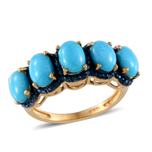 Arizona Sleeping Beauty Turquoise (Ovl), Blue Diamond Ring in 14K Gold Overlay Sterling Silver 2.270