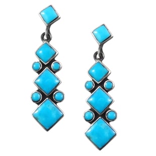 Santa Fe Collection - Kingman Turquoise Dangling Earrings (With Push Back) in Sterling Silver 3.00 C