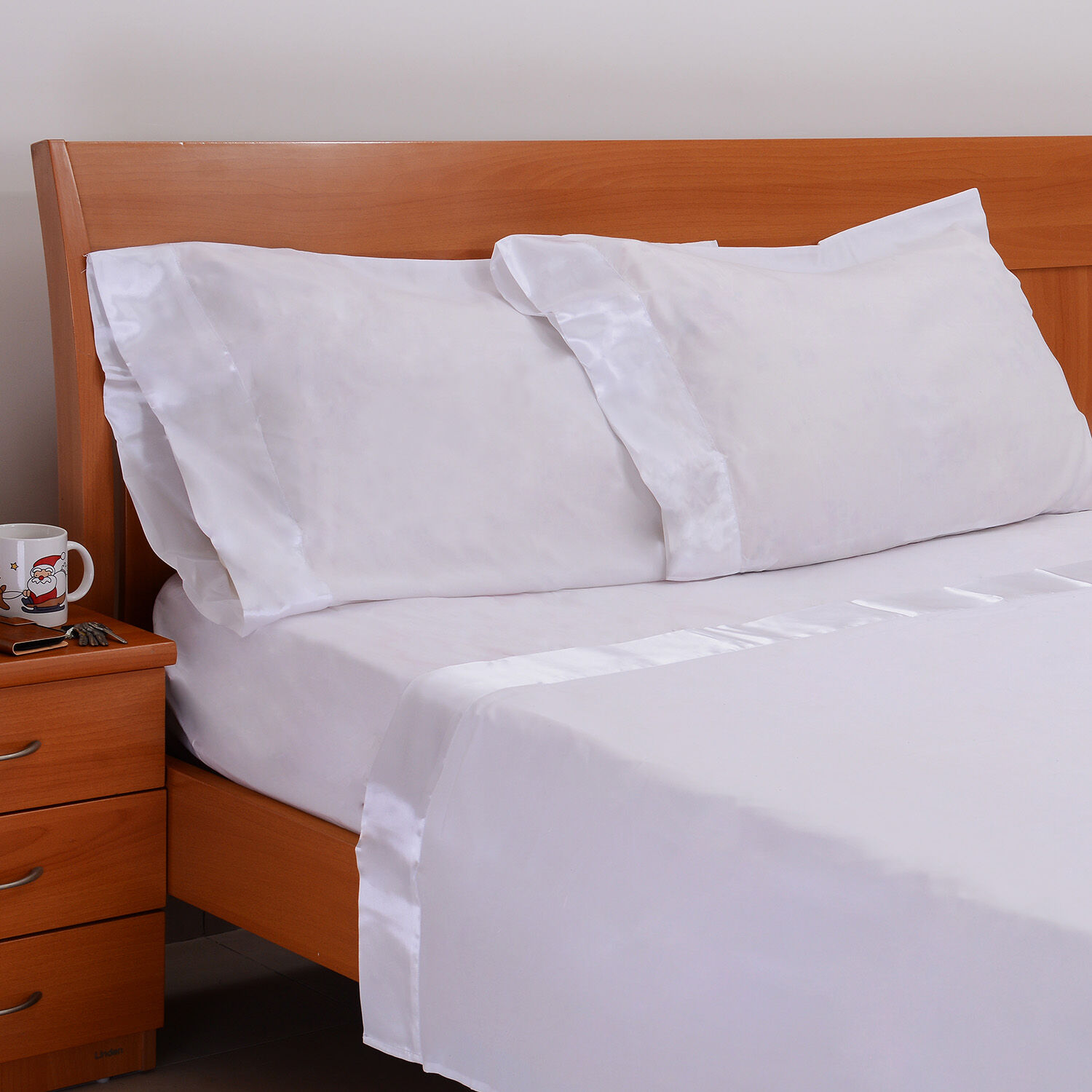 White Colour One Fitted Single Bed Sheet (Size 75x36 Inch), One Flat Sheet (Size 102x70 Inch) and Two Pillow Cases (Size 30x20 Inch) with Satin Hem (4 inch)